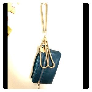 Teal faux leather Wristlet